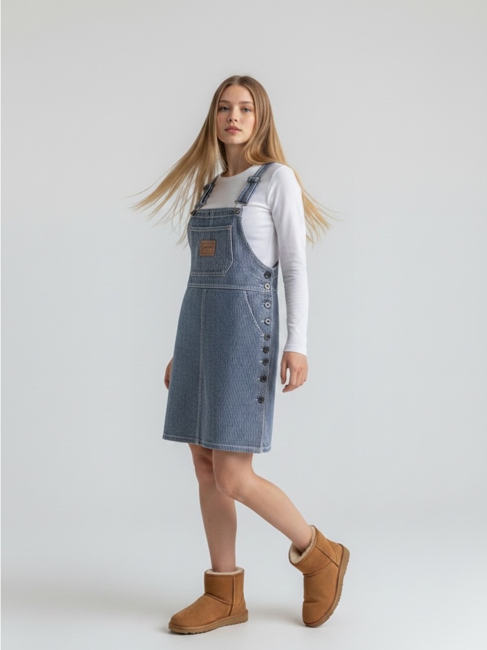 Vintage 90s MANGO Railroad Stripe Denim Pinafore Dress - Made in Canada - Size 7